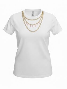 White Tee With Monogrammed Chain